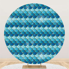 Lofaris Navy Blue Mermaid Pattern Round Birthday Party Backdrop