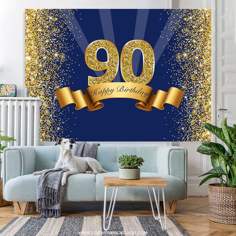 Lofaris Navy Blue Ribbon Happy 90Th Birthday Simple Backdrop
