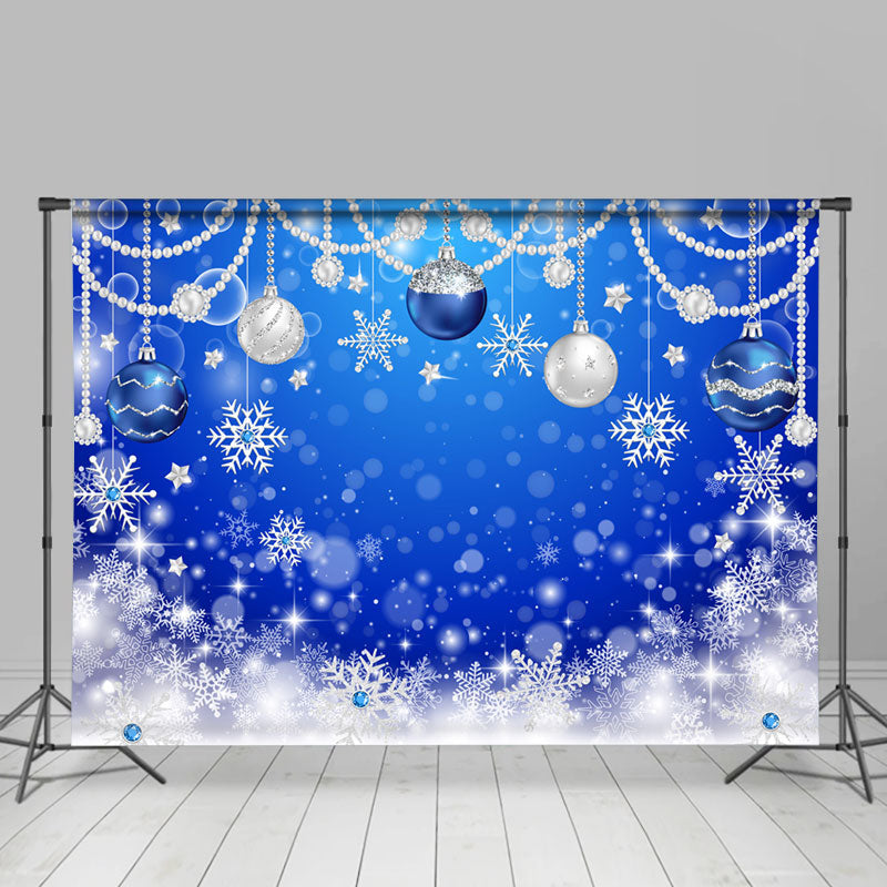 Lofaris Navy Blue Snowflake Christmas Ball Holiday Backdrop