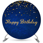 Lofaris Navy Blue With Golden Dot Circle Happy Birthday Backdrop