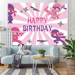 Lofaris Ninja Pink And White Happy Birthday Backdrop For Girls