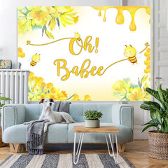 Lofaris Oh Babee Yellow Floral Baby Shower Backdrop for Decoration