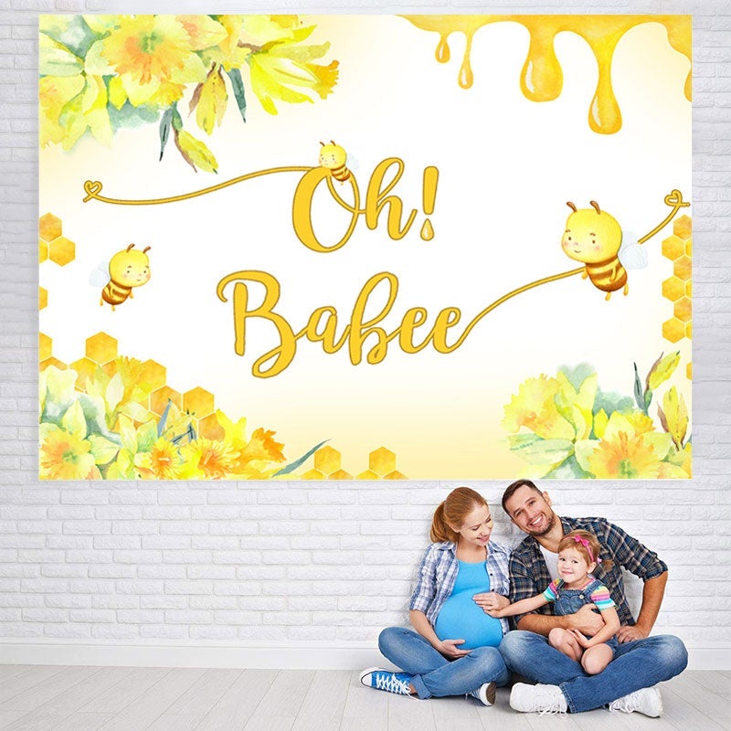 Lofaris Oh Babee Yellow Floral Baby Shower Backdrop for Decoration