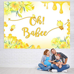 Lofaris Oh Babee Yellow Floral Baby Shower Backdrop for Decoration
