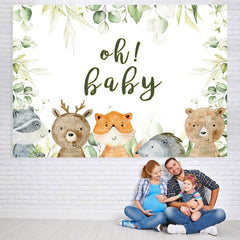 Lofaris Oh Baby Animals Green Leaves Shower Backdrop