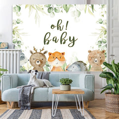 Lofaris Oh Baby Animals Green Leaves Shower Backdrop