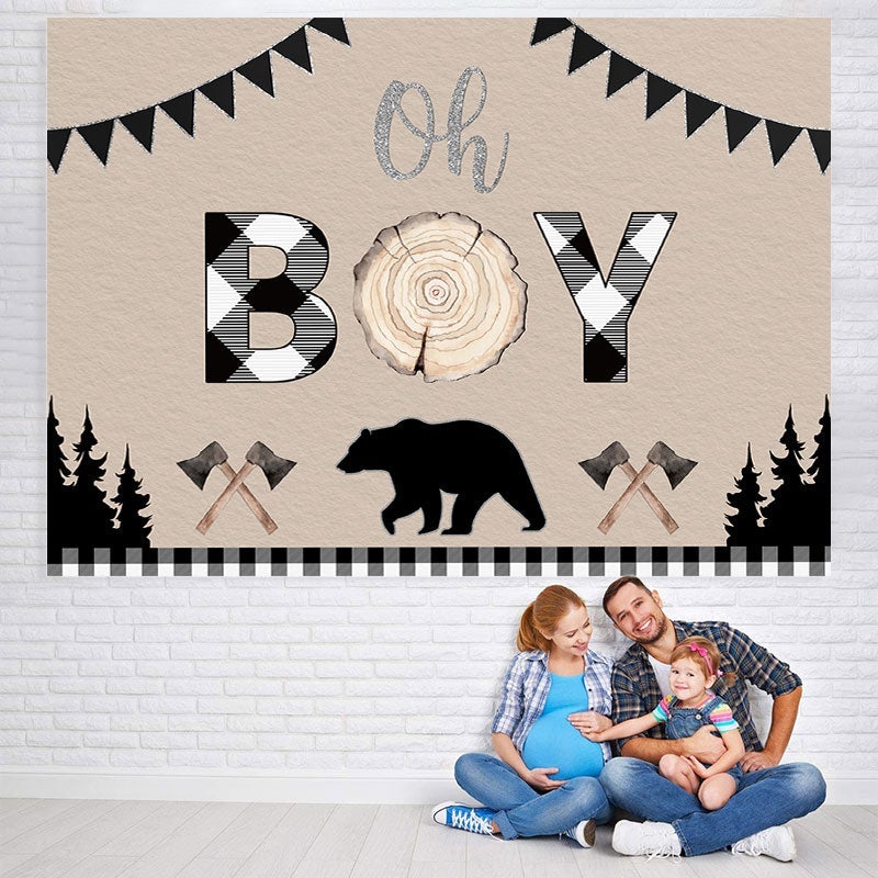 Lofaris Oh Baby Bear Forest Wood Photo Backdrop for Shower