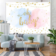 Lofaris Oh Baby Blue And Pink Cloud Gold Shower Backdrop
