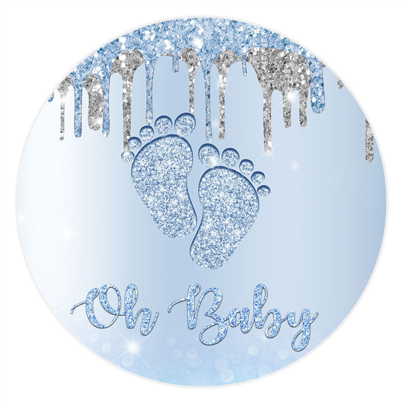 Lofaris Oh Baby Blue And Silver Glitter Feet Shower Backdrop