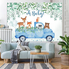 Lofaris Oh baby blue car with animals boy shower backdrop
