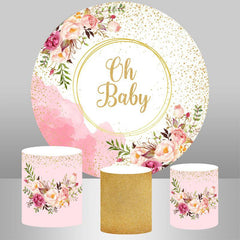 Lofaris Oh Baby Floral Glitter Round Backdrop For Shower