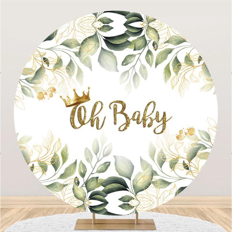 Lofaris Oh Baby Glitter And Leaves Round Shower Backdrop