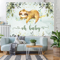 Lofaris Oh Baby Green Plants and Sloths Shower Backdrop