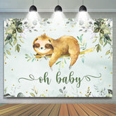 Lofaris Oh Baby Green Plants and Sloths Shower Backdrop