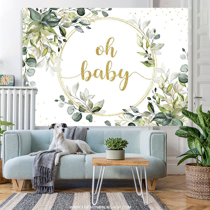 Lofaris Oh Baby Greenery Gold Eucalyptus Shower Backdrop