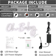 Lofaris Oh Baby Neon LED Sign Handmade For Gender Reveal Party Room