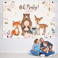 Lofaris Oh Baby Pink Floral Animals Shower Backdrop