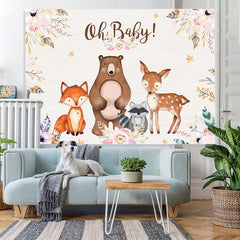 Lofaris Oh Baby Pink Floral Animals Shower Backdrop