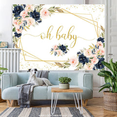 Lofaris Oh Baby Pink Floral Gold Glitter Shower Backdrop