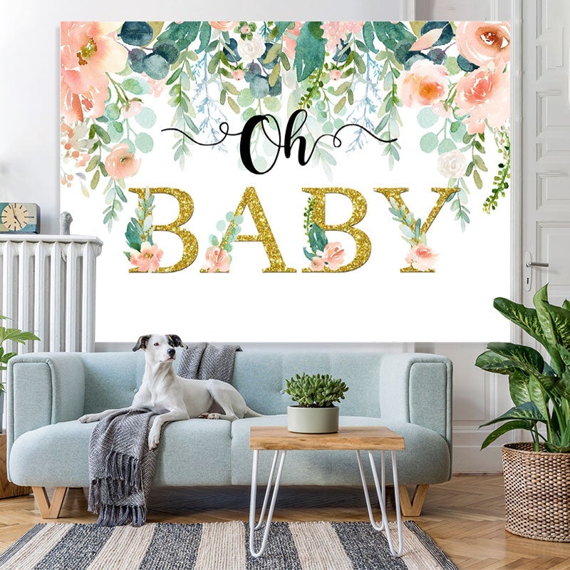 Lofaris Oh Baby Pink Floral Water Colour Shower Bakcdrop