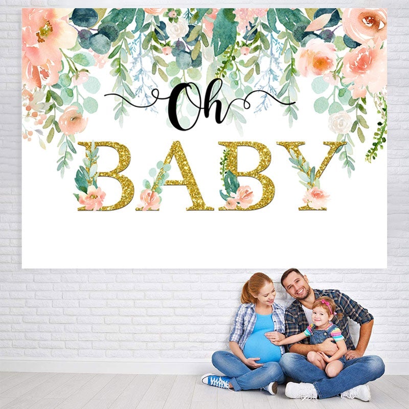 Lofaris Oh Baby Pink Floral Water Colour Shower Bakcdrop