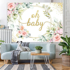 Lofaris Oh Baby Pink Flower Gold Shower Backdrop For Girl