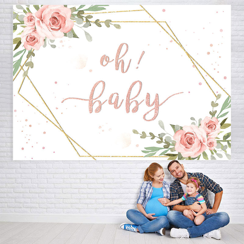 Lofaris Oh Baby Pink Rose and Gold Frame Shower Backdrop