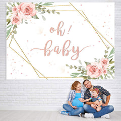 Lofaris Oh Baby Pink Rose and Gold Frame Shower Backdrop