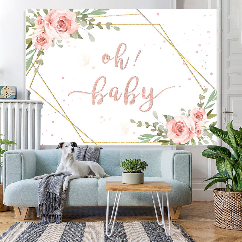 Lofaris Oh Baby Pink Rose and Gold Frame Shower Backdrop