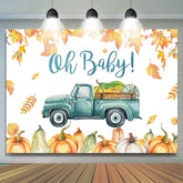 Lofaris Oh Baby Pumpkin Truck Fallen Leaves shower backdrop