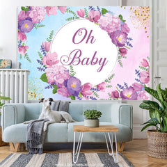 Lofaris Oh Baby Purple Floral Glitter Shower Backdrop