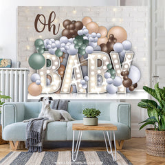 Lofaris Oh Baby White Bricks And Balloons Shower Backdrop