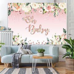 Lofaris Oh Baby White Floral Pink Glitter Shower Backdrop