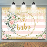 Lofaris Oh Baby White Stripes Glod Bokeh Shower Backdrop