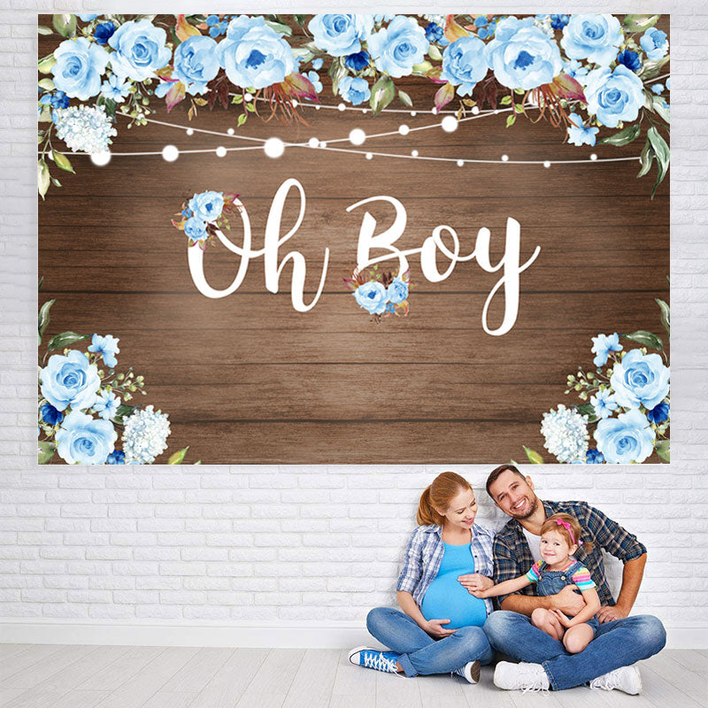 Lofaris Oh Boy Blue Roses Wood and Lights Baby Shower for
