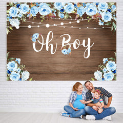 Lofaris Oh Boy Blue Roses Wood and Lights Baby Shower for