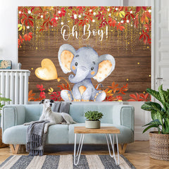 Lofaris Oh Boy Elephant Red Leaves Gold Glitter Baby Shower Backdrop