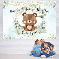 Lofaris Oh boy green leaves and teddy bear baby shower backdrop