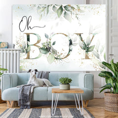Lofaris Oh Boy Green Leaves Gold Boho Baby Shower Backdrop