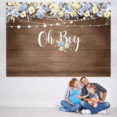 Lofaris Oh Boy Rustic Wood Floral Backdrops for Baby Shower