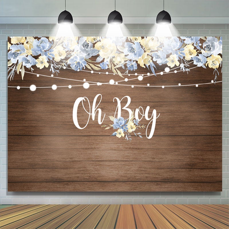 Lofaris Oh Boy Rustic Wood Floral Backdrops for Baby Shower