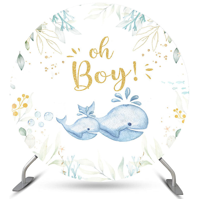 Lofaris Oh Boy Whale Green Leaves Round Backdrop For Baby Shower