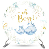 Lofaris Oh Boy Whale Green Leaves Round Backdrop For Baby Shower