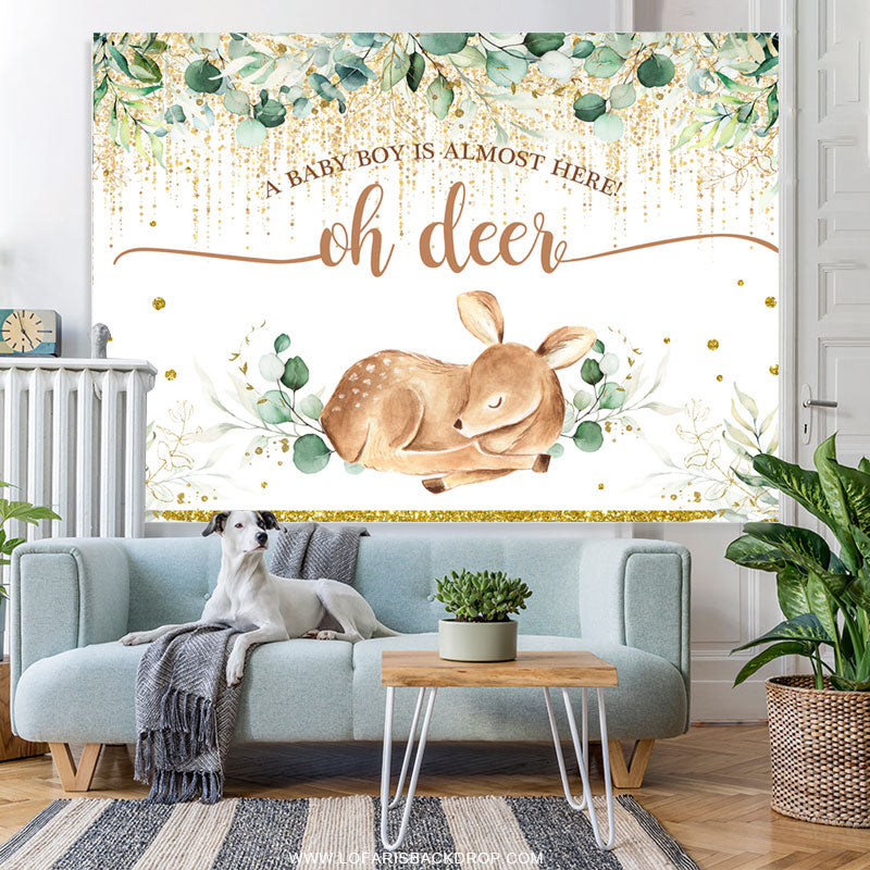 Lofaris Oh Deer A Boy Is Almost Here Baby Shower Backdrop