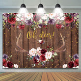 Lofaris Oh Deer Burgundy Floral Antler Baby Shower Backdrop