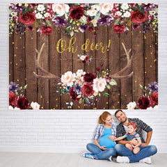 Lofaris Oh Deer Burgundy Floral Antler Baby Shower Backdrop