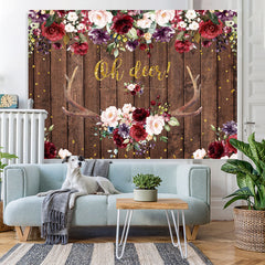 Lofaris Oh Deer Burgundy Floral Antler Baby Shower Backdrop