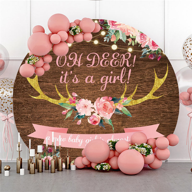 Lofaris Oh Deer Its A Girl Round Baby Shower Backdrop For Party