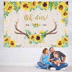 Lofaris Oh Deer Sunflower Floral Antler Baby Shower Backdrop