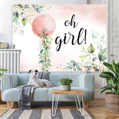 Lofaris Oh Girl Pink Ball Leaves Baby Shower Party Backdrop